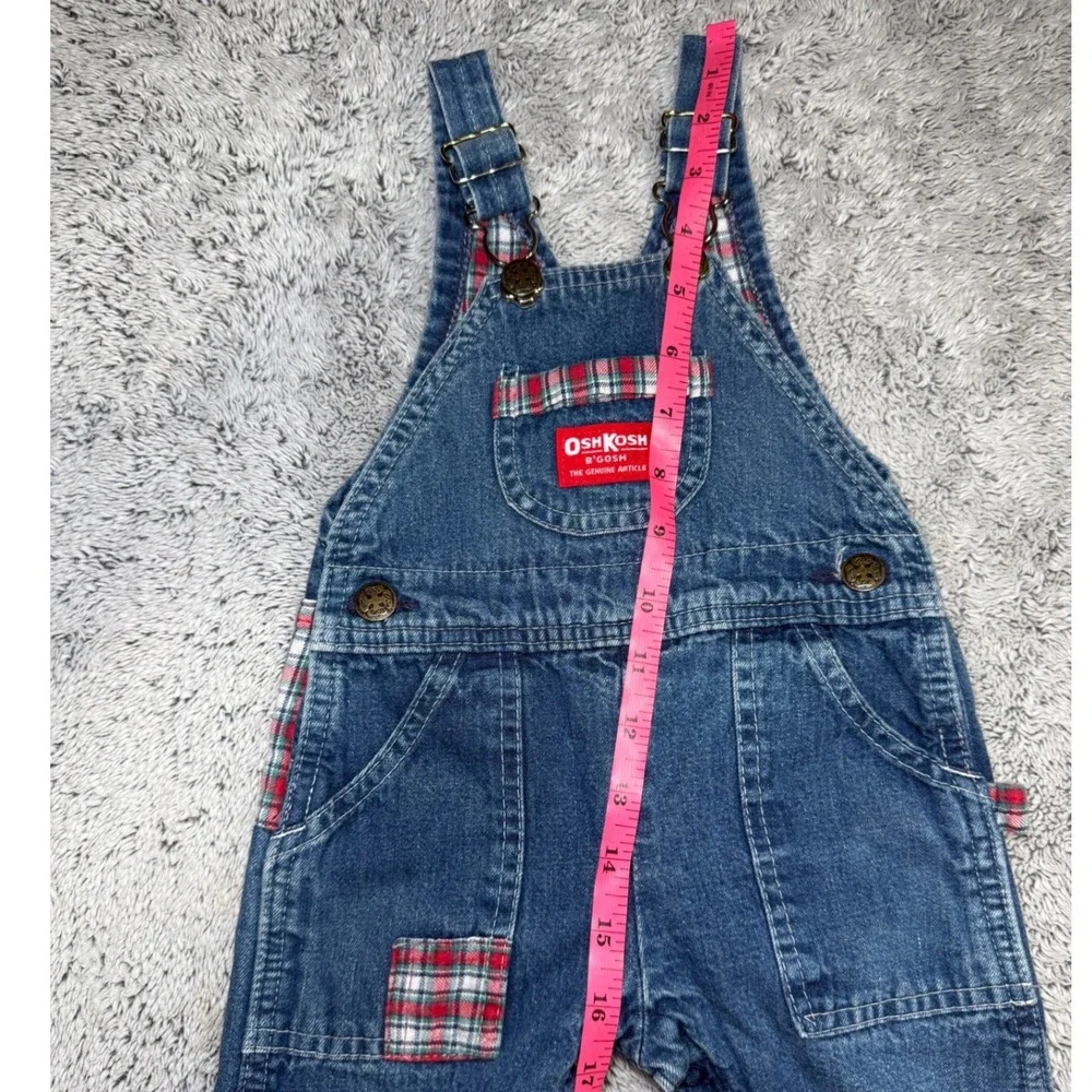 Vintage OshKosh Bgosh Plaid Lined Overalls 6/9M Denim Vestbak USA Made 80s 90s